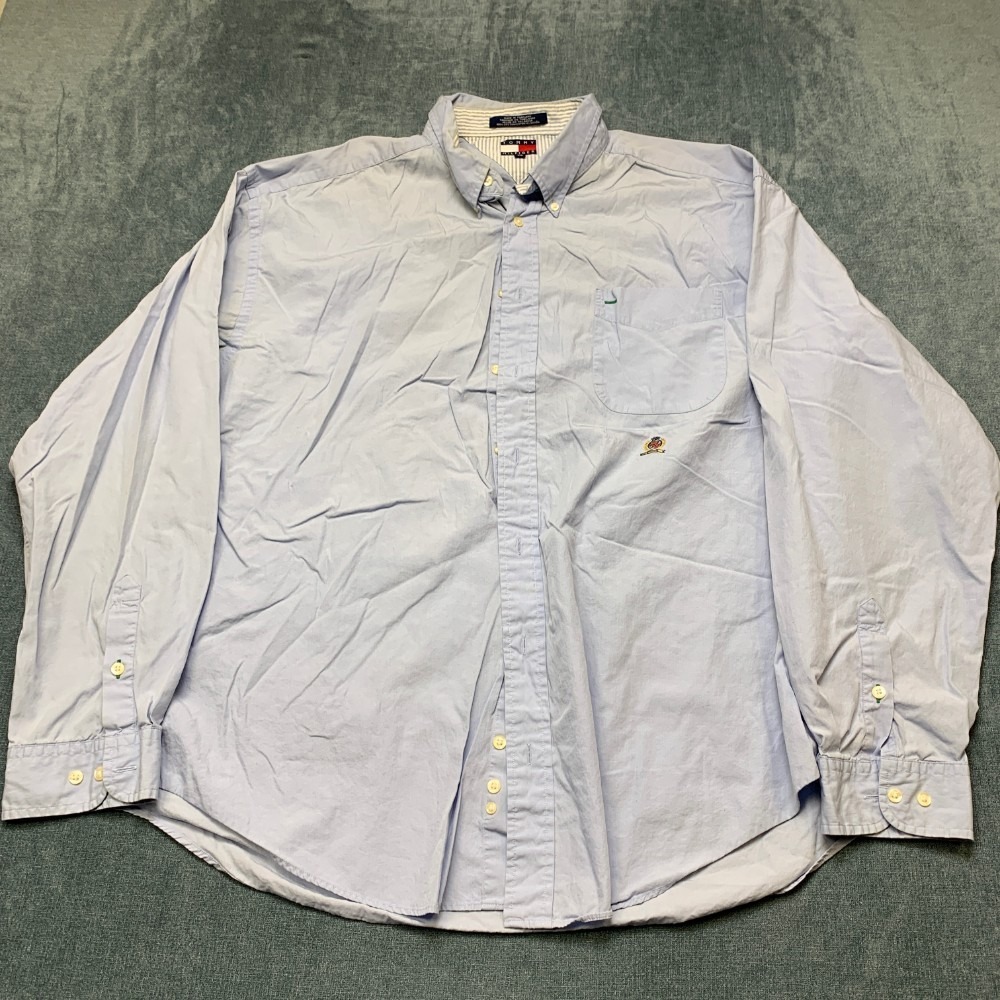 Tommy Hilfiger Shirt Mens 2XL Blue Logo Everyday Wear Casual Trendy Button Down